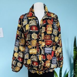 Fuda Medium Silk Purses Print Full Zipper Jacket Windbreaker Colorful Y2K 0737